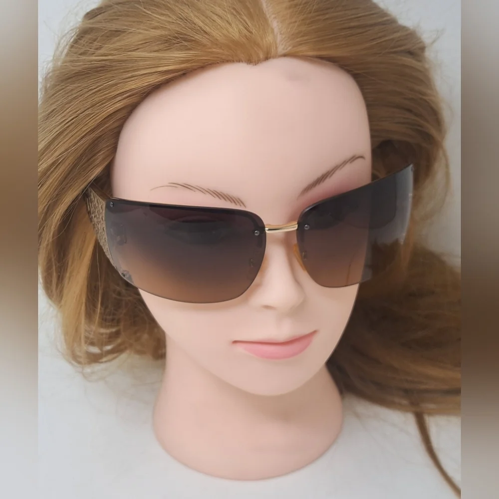 Dior Women's Sunglasses Quadrillee Brown Gold Vintage Y2K OHSR1 71-13-130 - Picture 11 of 16